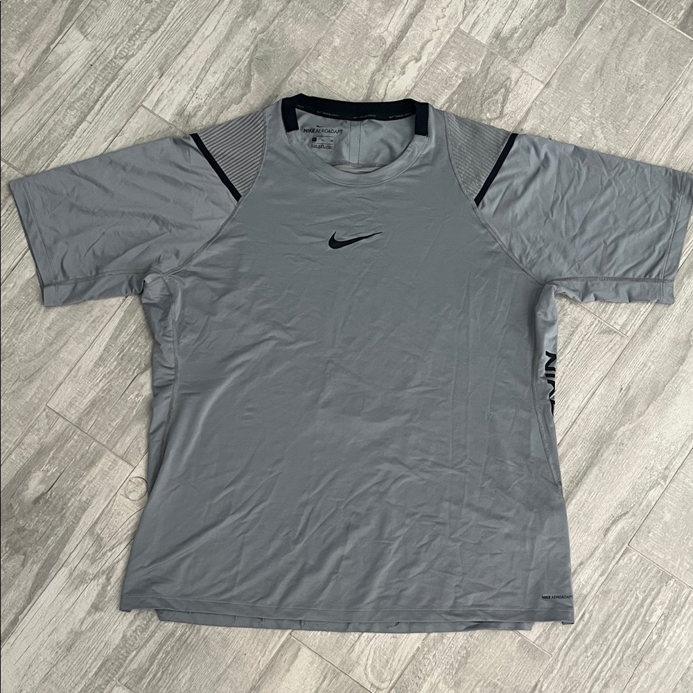 Nike Gray Short Sleeve Performance Tee with Black Swoosh